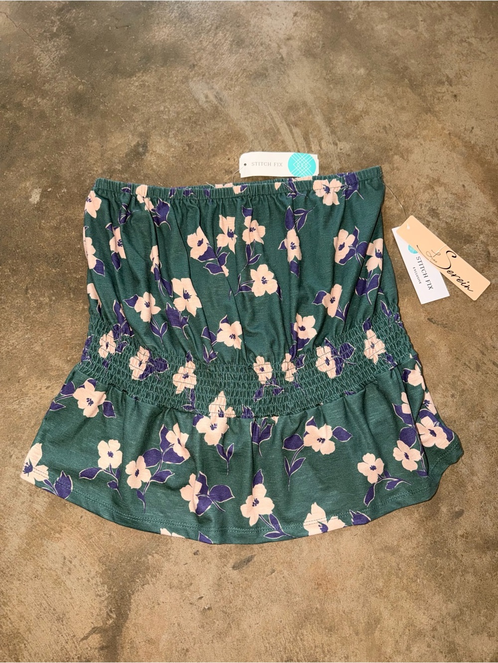Les Serein Green Floral Strapless Smocked Peplum Top M NWT Tube Top